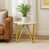 Glam Plant Stand Table, White Marble, Gold Metal Texture Legs, 25 Inch