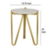Glam Plant Stand Table, White Marble, Gold Metal Texture Legs, 20 Inch