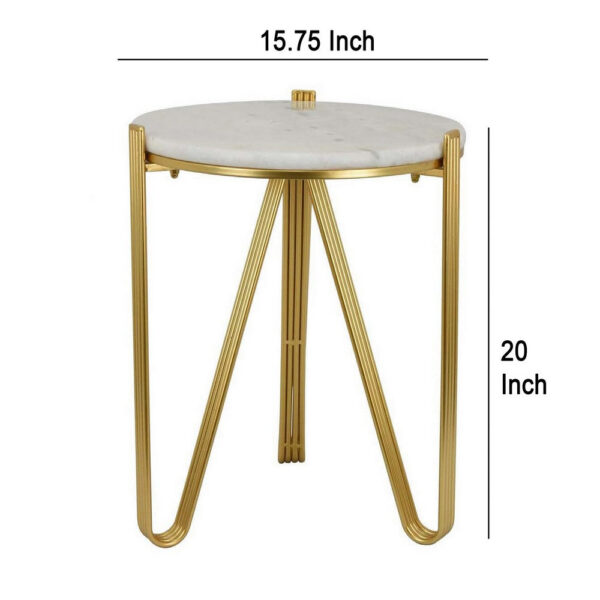 Glam Plant Stand Table, White Marble, Gold Metal Texture Legs, 20 Inch