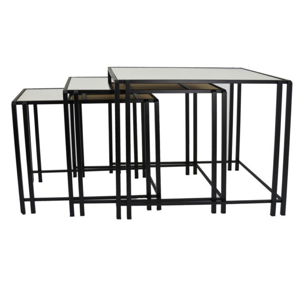Buckley Nesting Plant Stand Table Set of 2, Black Metal, Mirrored Top