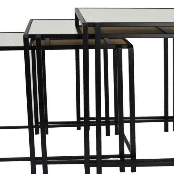 Buckley Nesting Plant Stand Table Set of 2, Black Metal, Mirrored Top