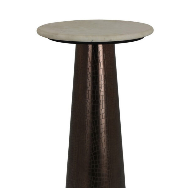 Plant Stand Accent Table, Bronze Metal, Round Gray Marble Top, 26 Inch