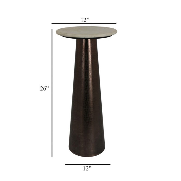 Plant Stand Accent Table, Bronze Metal, Round Gray Marble Top, 26 Inch