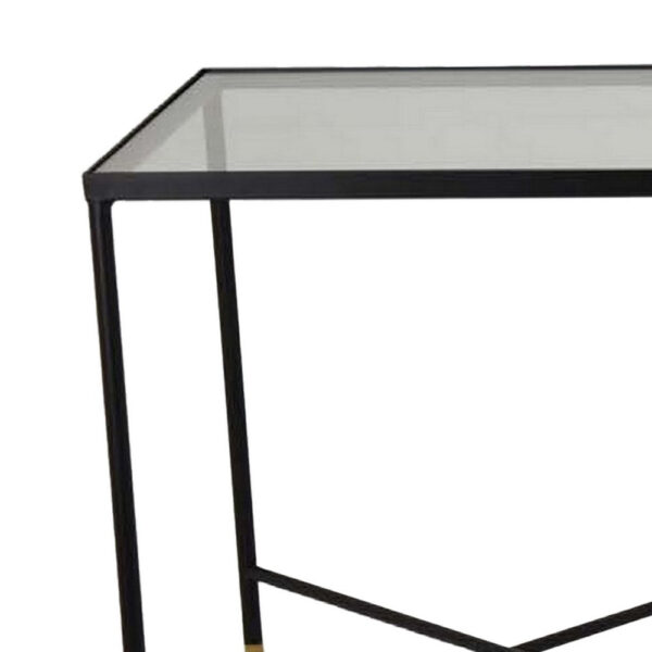 Kellie Plant Stand Table Set of 2, Black Metal with Clear Glass Tops