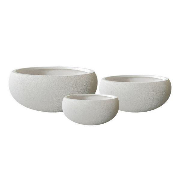 Keyan Accent Planter Set of 3, White Resin, Modern Smooth Bowl Shape