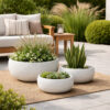Keyan Accent Planter Set of 3, White Resin, Modern Smooth Bowl Shape