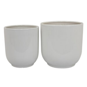 Lyna Accent Planter Set of 2, White Ceramic, Smooth Glossy Texture