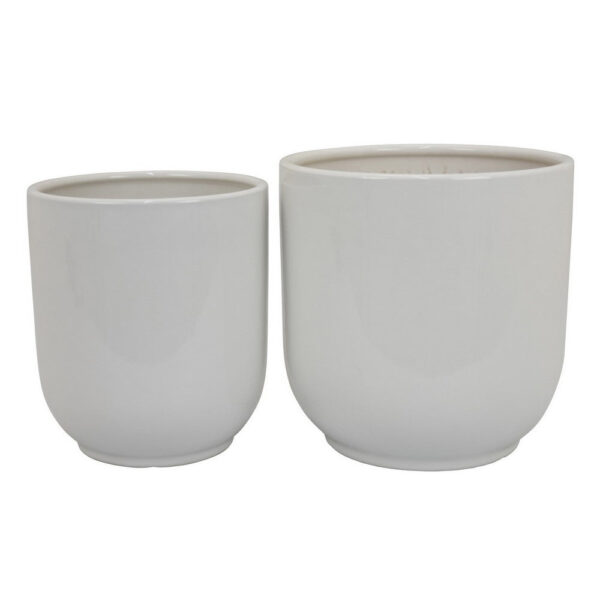 Lyna Accent Planter Set of 2, White Ceramic, Smooth Glossy Texture