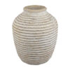 Lezlee Accent Planter, Beige Terracotta, Ridged Textured Urn, 13 Inch