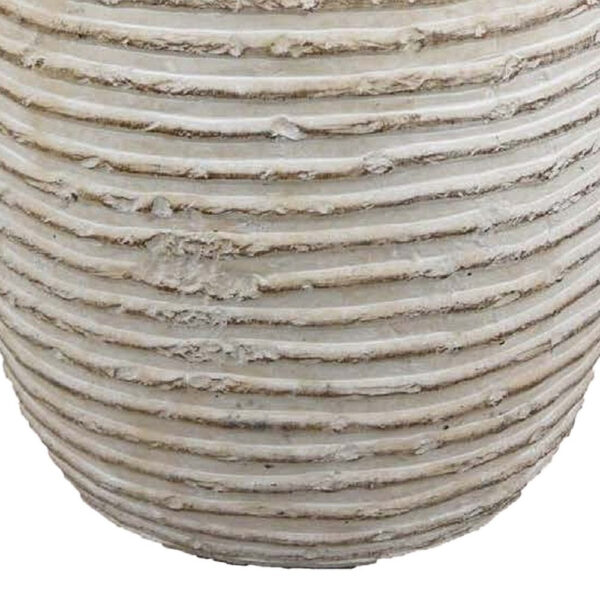 Lezlee Accent Planter, Beige Terracotta, Ridged Textured Urn, 13 Inch