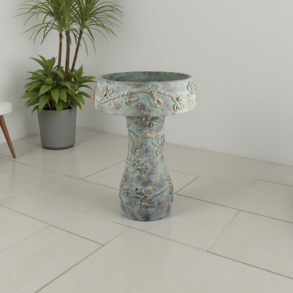 1502202669922c9b062b6.jpeg Menon Bird Bath Feeder, Decorative Designs, Green Terracotta, 20 Inch