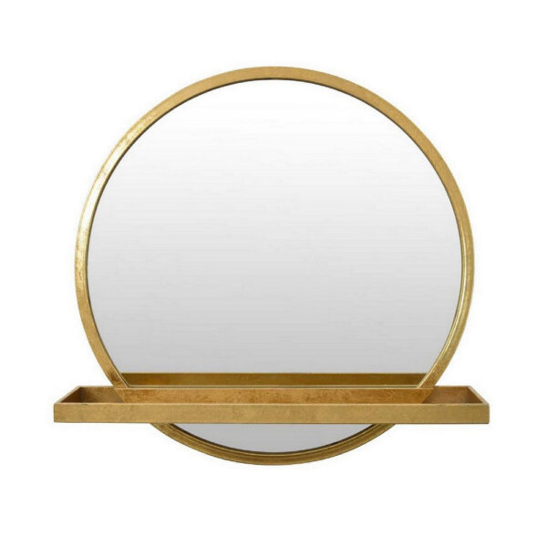 Feno Decorative Wall Mirror w Rack, 22 Inch Round Gold Metal Frame
