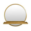 Feno Decorative Wall Mirror w Rack, 22 Inch Round Gold Metal Frame