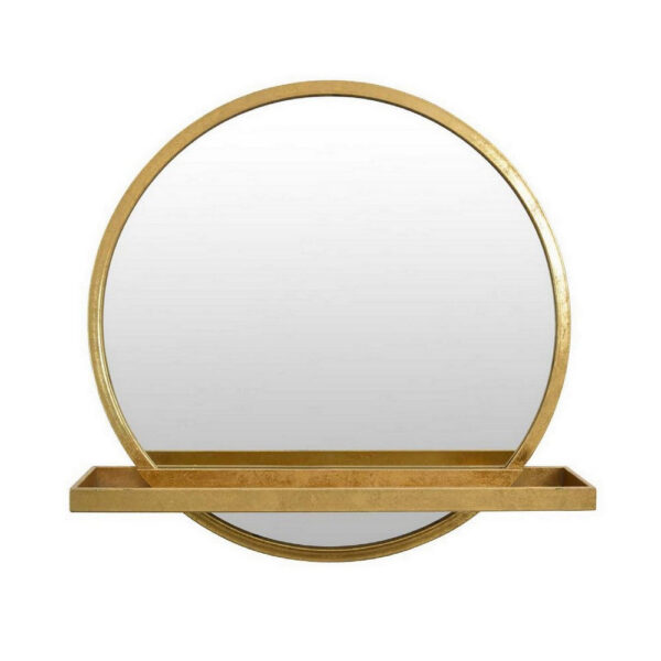 Feno Decorative Wall Mirror w Rack, 22 Inch Round Gold Metal Frame
