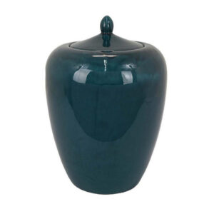 Decorative Jar, 19 Inch Teal Green Ceramic Body, Lid with Storage