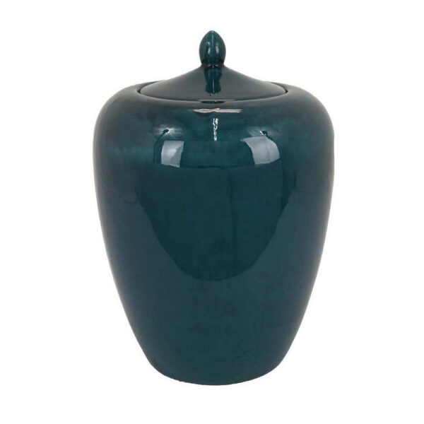 Decorative Jar, 19 Inch Teal Green Ceramic Body, Lid with Storage