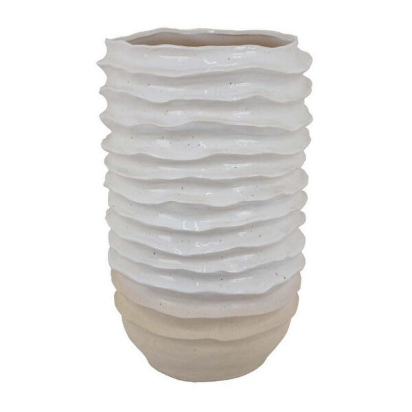 Accent Planter, Abstract Wave Coastal Design, 22 Inch White Ceramic