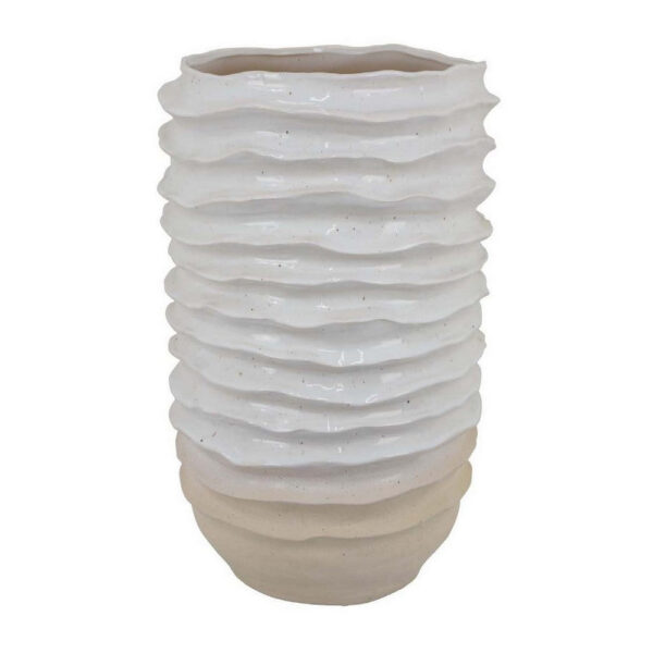 Accent Planter, Abstract Wave Coastal Design, 22 Inch White Ceramic