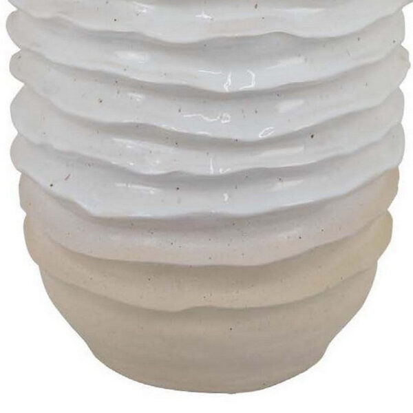 Accent Planter, Abstract Wave Coastal Design, 22 Inch White Ceramic
