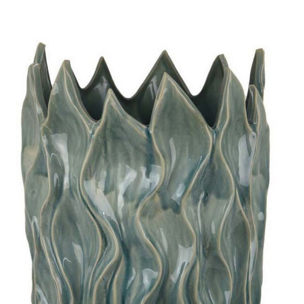 Esen Decorative Vase, Abstract Wave Design, 22 Inch Green Ceramic