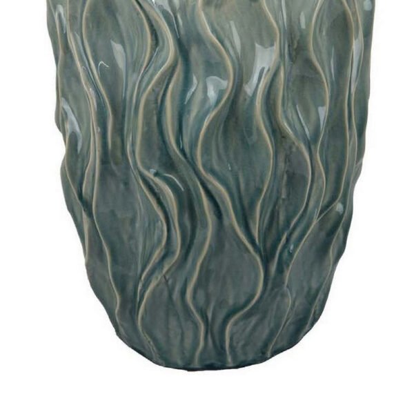 Esen Decorative Vase, Abstract Wave Design, 22 Inch Green Ceramic
