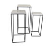 Plant Stand Table Set of 3, Black Metal, Square White Marble Top