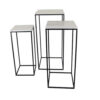 Plant Stand Table Set of 3, Black Metal, Square White Marble Top