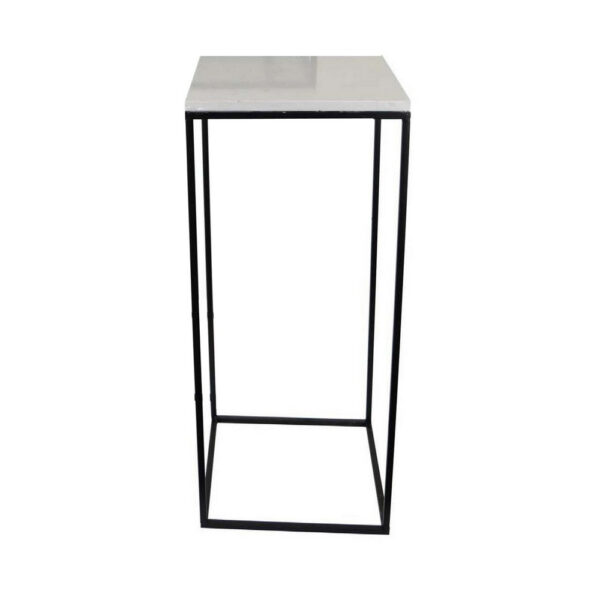 Plant Stand Table Set of 3, Black Metal, Square White Marble Top