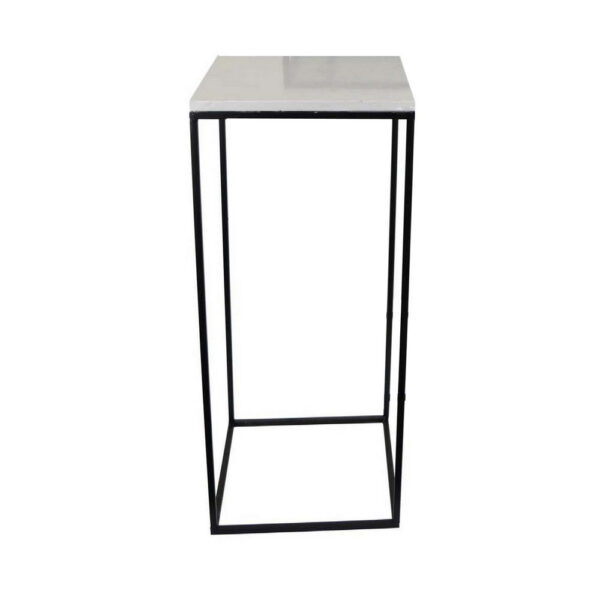 Plant Stand Table Set of 3, Black Metal, Square White Marble Top