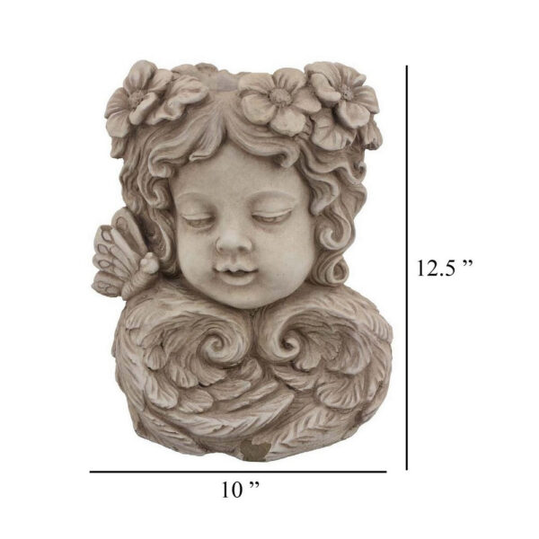 Accent Planter, 13 Inch Face Design, Floral Details, Beige Terracotta