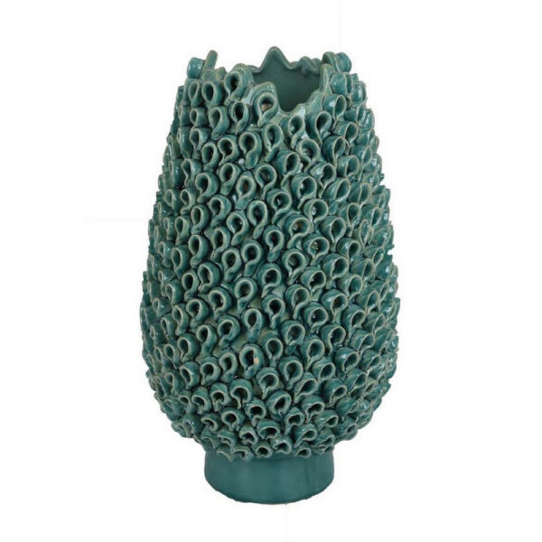 Accent Flower Vase, 3D Coral Textured Teal Green Ceramic 16 Inch