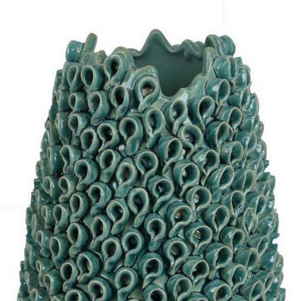 Accent Flower Vase, 3D Coral Textured Teal Green Ceramic 16 Inch