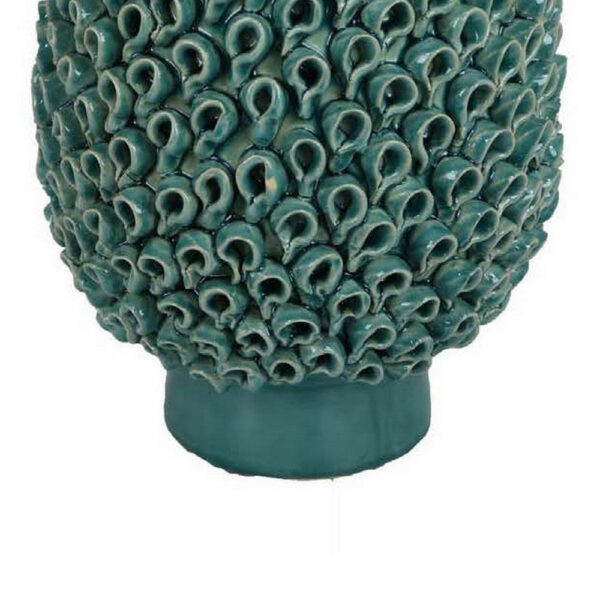 Accent Flower Vase, 3D Coral Textured Teal Green Ceramic 16 Inch