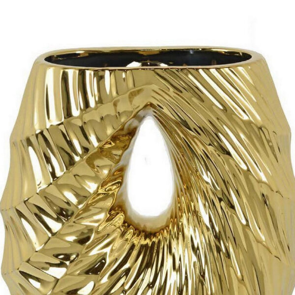 Decorative Vase, 16 Inch U Shape Ceramic Body, Gold Geometric Pattern
