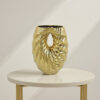 Decorative Vase, 16 Inch U Shape Ceramic Body, Gold Geometric Pattern