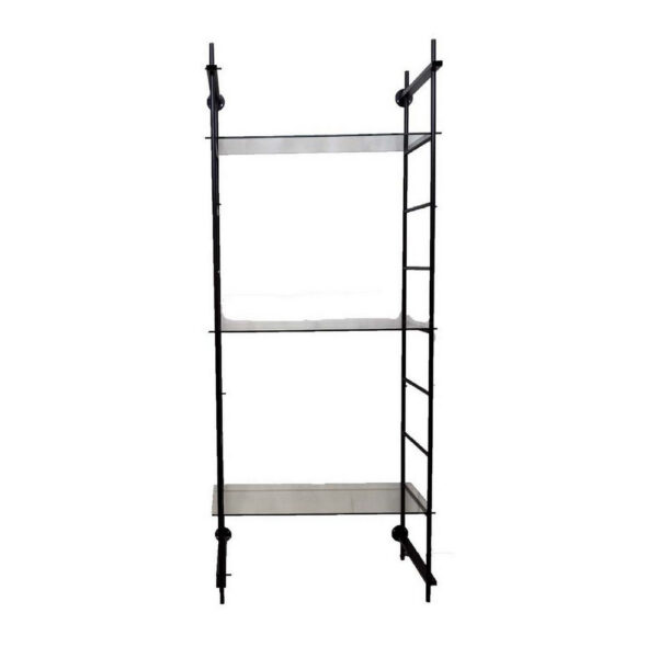 Plant Display Stand, 87 Inch, 3 Shelves Black Metal Ladder Design
