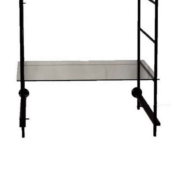 Plant Display Stand, 87 Inch, 3 Shelves Black Metal Ladder Design