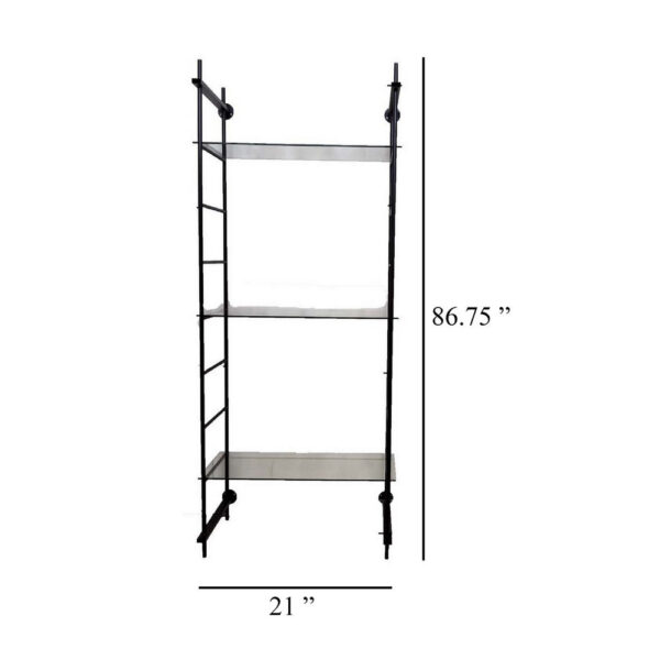 Plant Display Stand, 87 Inch, 3 Shelves Black Metal Ladder Design
