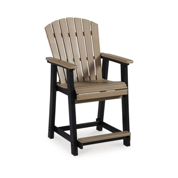 Ashi Outdoor Bar Height Chair Set of 2, Black, Brown Slatted Backrest