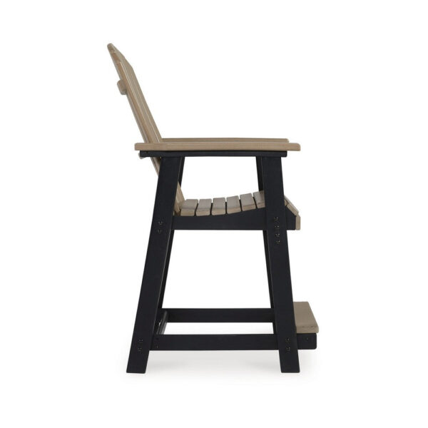 Ashi Outdoor Bar Height Chair Set of 2, Black, Brown Slatted Backrest