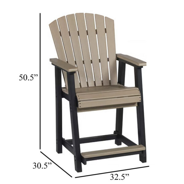 Ashi Outdoor Bar Height Chair Set of 2, Black, Brown Slatted Backrest