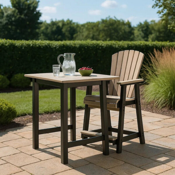 Ashi Outdoor Bar Height Chair Set of 2, Black, Brown Slatted Backrest