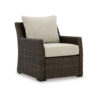 Soha Outdoor Lounge Chair, Brown Resin Wicker, Beige Nuvella Cushions