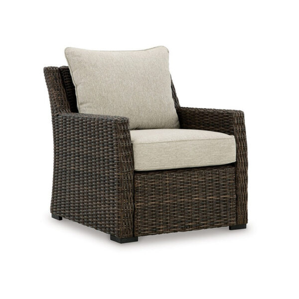 Soha Outdoor Lounge Chair, Brown Resin Wicker, Beige Nuvella Cushions