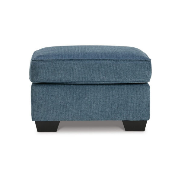 Caten Ottoman, Azure Blue Polyester, Black Low Profile Legs, 30 Inch
