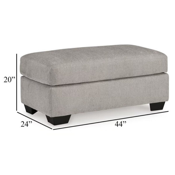 Delaney Ottoman, Flannel Gray Polyester, Soft Cushioned Top, 44 Inch