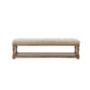 Xena Bench, 59 Inch Tufted Padded White Linen Top, Solid Wood Base