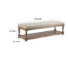 Xena Bench, 59 Inch Tufted Padded White Linen Top, Solid Wood Base