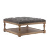 Xena Coffee Table, 36 Inch Tufted Frost Gray Upholstery, Solid Wood