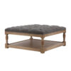 Xena Coffee Table, 36 Inch Tufted Frost Gray Upholstery, Solid Wood